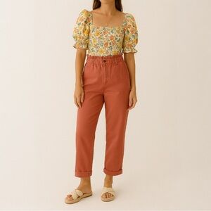 LILA RYAN High Rise Paper-bag Waist Wide Leg Pant | Size 8 | Marsala Red